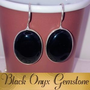 Black Onyx Gemstone Handmade Hook Drop Earrings